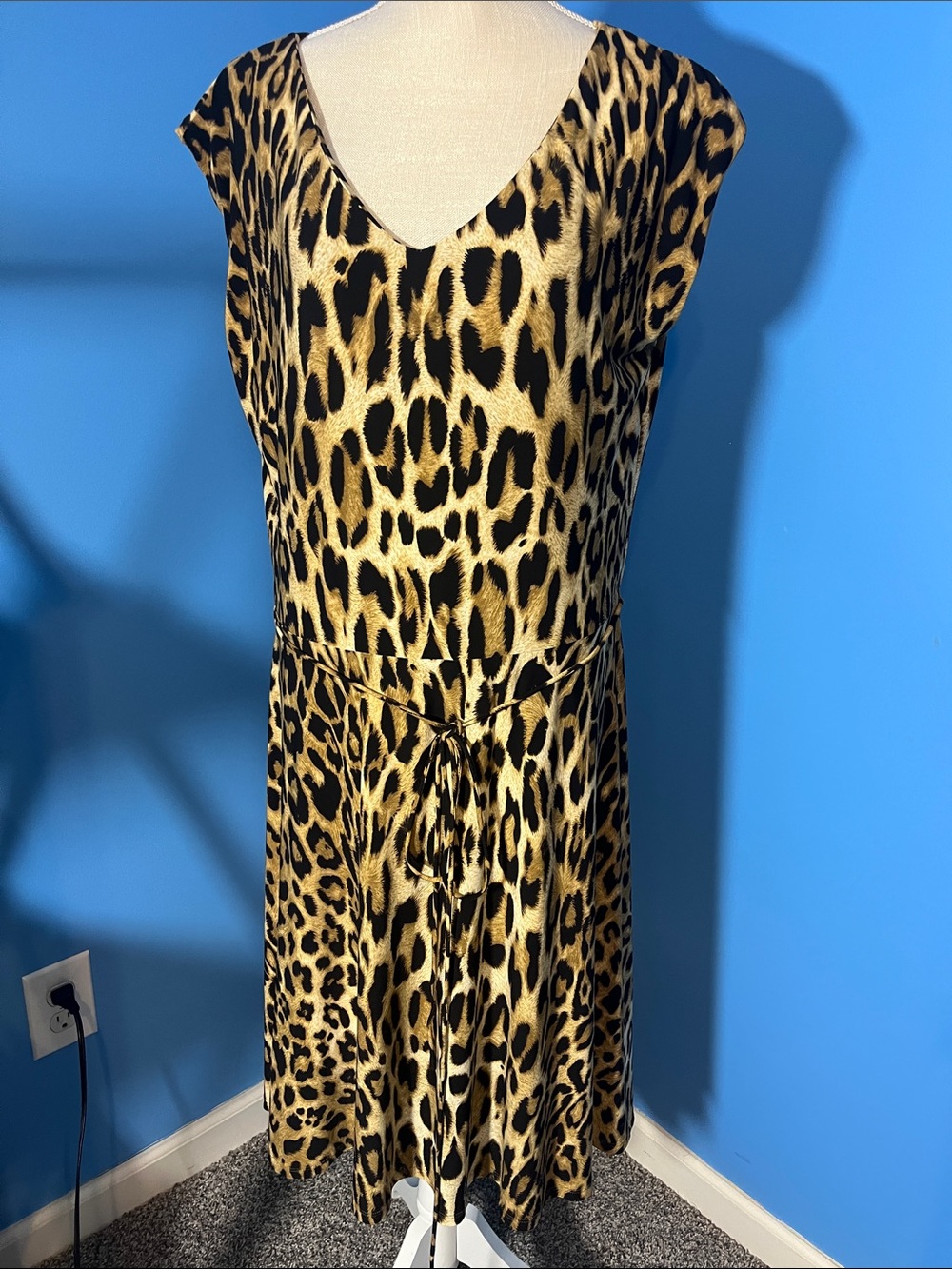 Lauren Ralph Lauren Leopard Print Midi Dress in Brown and Black, Size XL